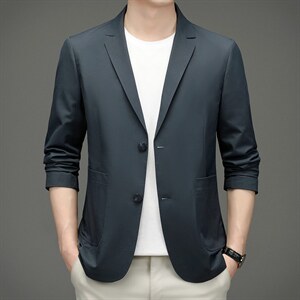2023春夏季中年男士商务休闲免烫防晒服便西装纯色西服男装上衣图片