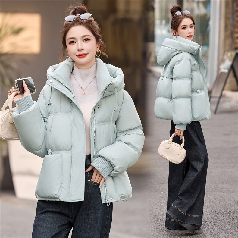 蓝色小清新优雅风连帽羽绒服女冬季2025年新款白鸭绒加厚保暖外套图片