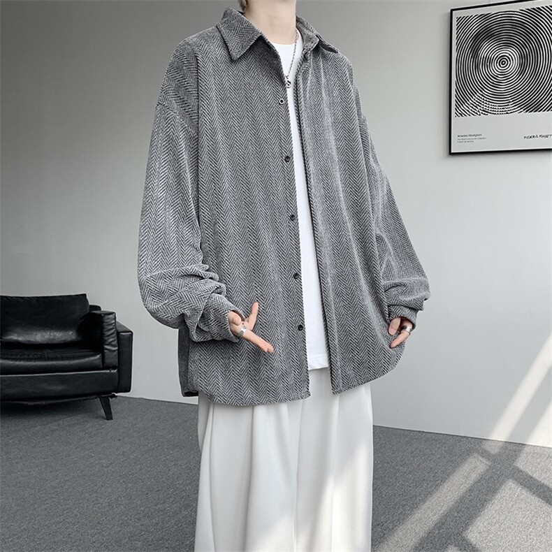 8XL-M人字纹小香风衬衫男生春秋衬衣宽松慵懒垂感外套CS29008P45,男装衬衫,电商B312