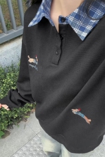 特批P38无差价华夫格假两件格子Polo领刺绣腊肠狗潮流卫衣男W5380，男装卫衣，电商A001