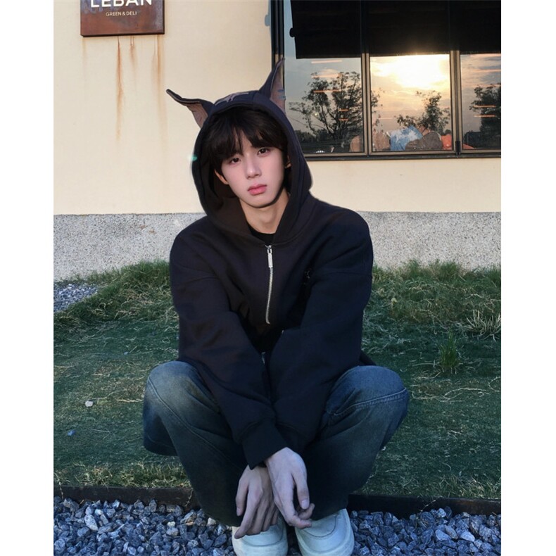 杜宾犬连帽开衫卫衣男春秋美式复古潮牌痞帅cleanfit重磅情侣外套,男装夹克,星座601-1
