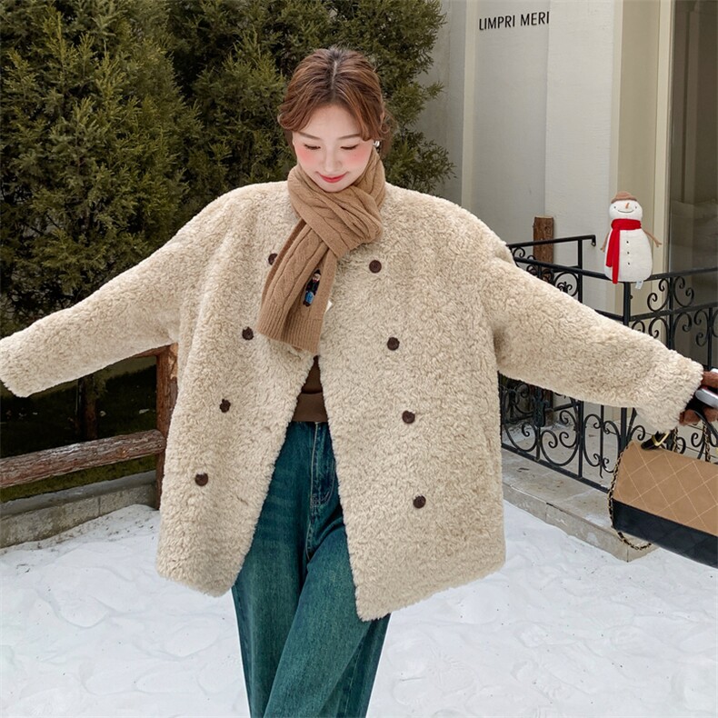 有货OVERSIZE羊羔毛皮毛一体外套2C090-8981-P185-K278,女装棉衣/棉服,2C090