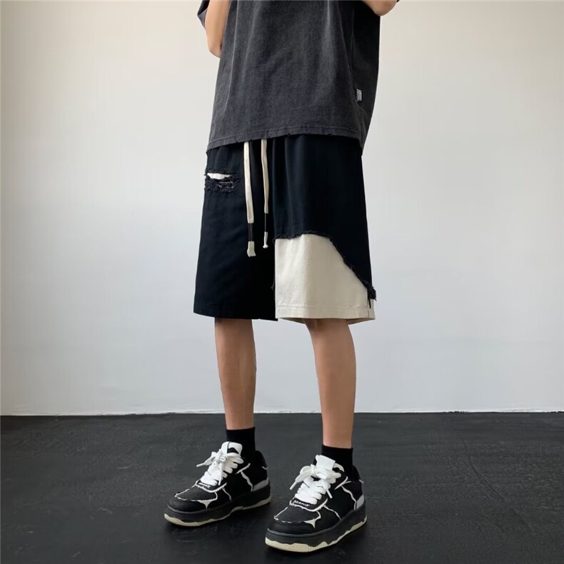 夏季高品质休闲运动短裤拼接撞色抽绳松紧短裤DK8053p39,男装牛仔裤,星座1013