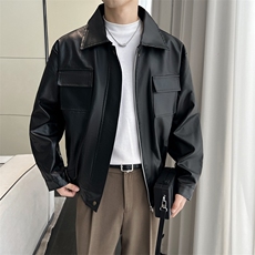 痞帅Pu皮衣潮牌双拉链垫肩皮夹克男机车服秋冬高街外套W637/70，男装夹克，星座506