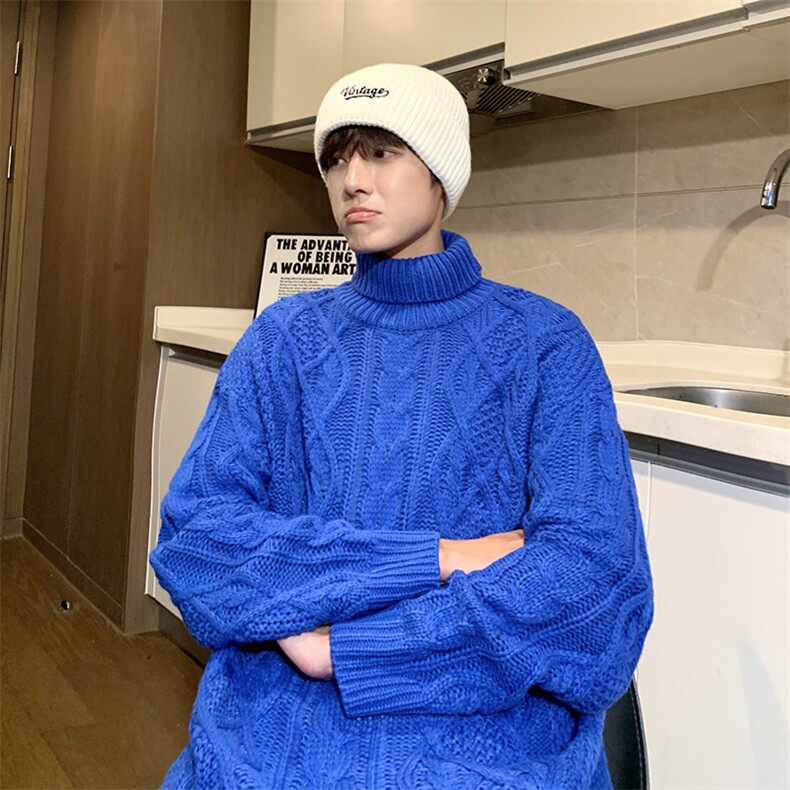 冬季高领麻花毛衣新款加厚保暖宽松休闲慵懒风针织衫,男装针织衫/毛衣,星座410-7