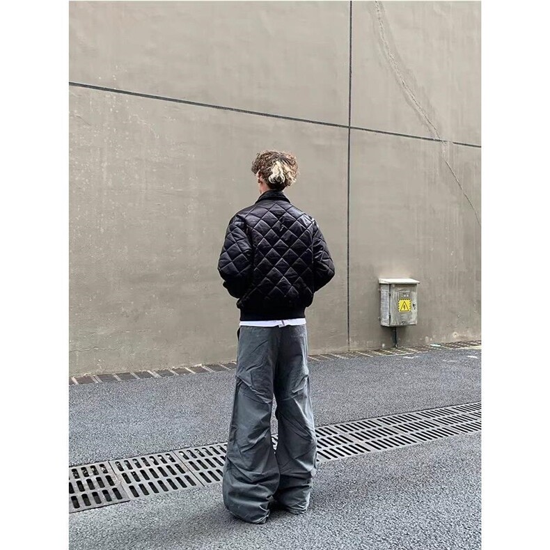 1506A/GLE-93330/P100嘻哈风刺绣珍珠黑色菱格棉服夹克,男装夹克,星座1506A