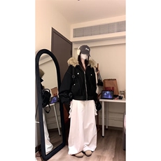 现货重磅boxy短款棉衣座山雕大毛毛领男女棉服水洗工装厚外套，男装棉衣，电商A486-1
