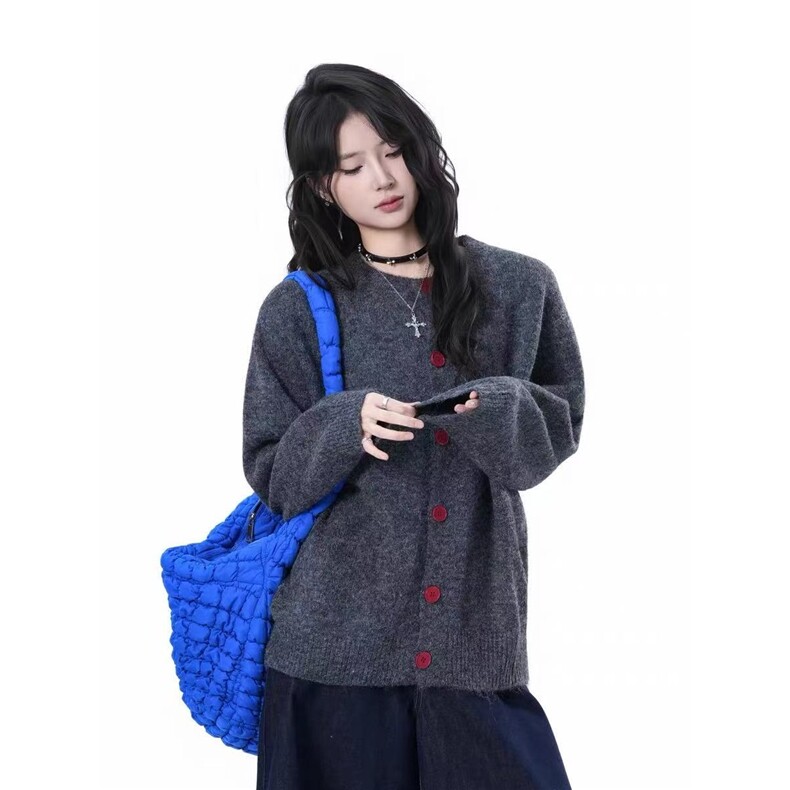 减龄撞色纽扣设计感小众圆领针织开衫毛衣外套女MC10,男装针织衫/毛衣,星座1116A（原606A-3）
