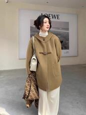 2022新款斗蓬式连帽扣扣羊毛双面呢大衣，其它，L·H·X