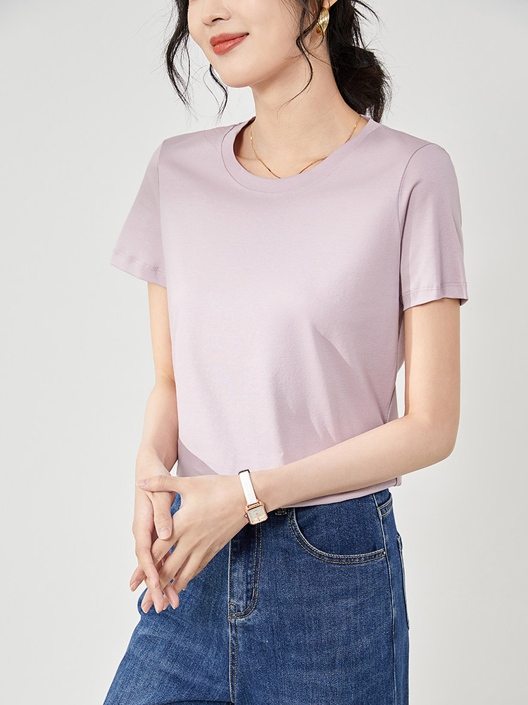 丝光棉t恤女23夏季新款纯色100%纯棉短袖上衣精梳棉纯色体恤定制,女装T恤,硕诚羊绒