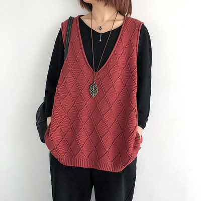 羊毛针织马甲女2023春秋装新款韩版宽松显瘦大码背心复古V领马夹,女装马甲,洁纯羊绒