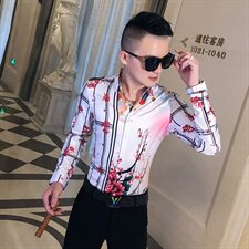 2021春秋衬衫社会男长袖上衣印花男装韩版修身四季潮流衬衣Q628-P55，男装衬衫，星座419（原A233）