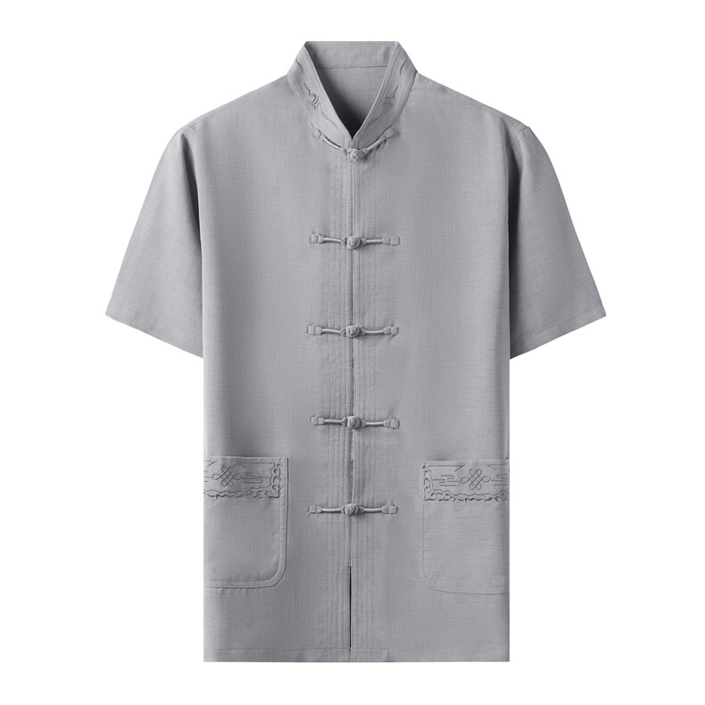 中老年棉麻套装高档唐装太极服中式刺绣立领短袖风时尚男夏装,男装中老年男装,钱塘723