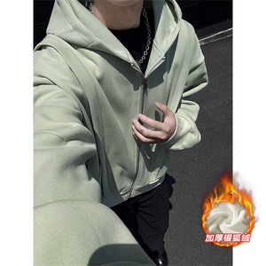 加厚银狐绒480g重磅高街连帽卫衣外套男W5408J加绒-特P80控148图片