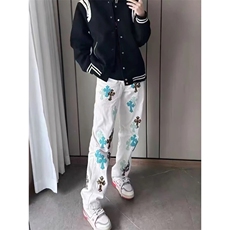 【现货】DKH31-特批70原版高品质重工十字架刺绣直筒牛仔裤潮，男装牛仔裤，星座603-2
