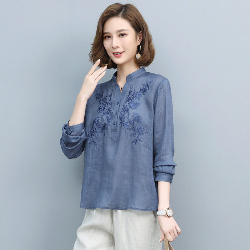 棉麻t恤女夏季薄款宽松2023年新款妈妈亚麻小衫高端苎麻上衣短袖,女装T恤,丽影随形