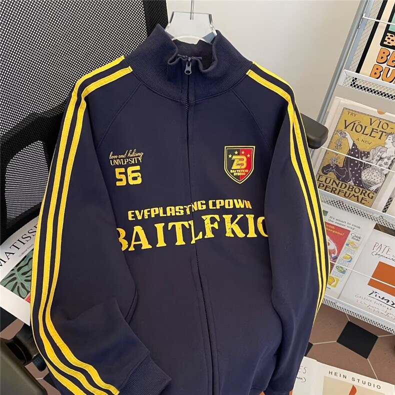 美式条纹卫衣男女2026秋季字母印花拉链开衫情侣外套Y8055/P49，女装短外套，星座506B