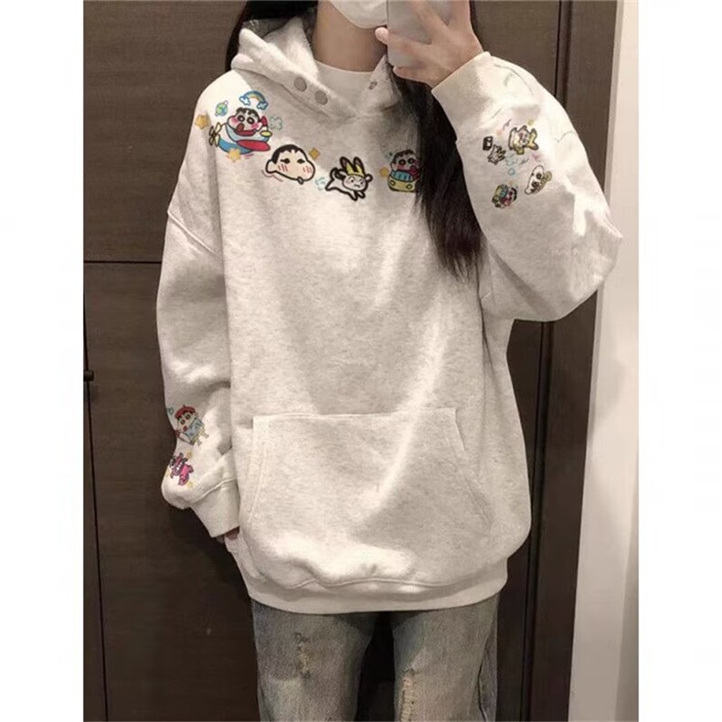 新款趣味蜡笔小新刺绣纽扣连帽卫衣男女1008-LW2466-P48加绒53,男装卫衣,星座1008
