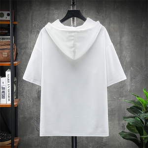LD54242-P45 连帽短袖t恤男大码胖子带帽五分袖中袖 展架图片