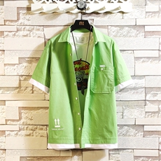 100%棉2021夏装新款大码拼接短袖衬衫中袖男五分袖衬衫8856，男装衬衫，电商D240-242