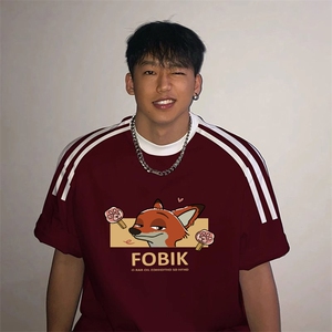 夏季美式高街重磅纯棉三条杠织带撞色男女短袖T恤ZD580-特P30图片