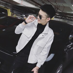 社会风秋修身立领纯色大口袋夹克上衣B297-1839-P95图片