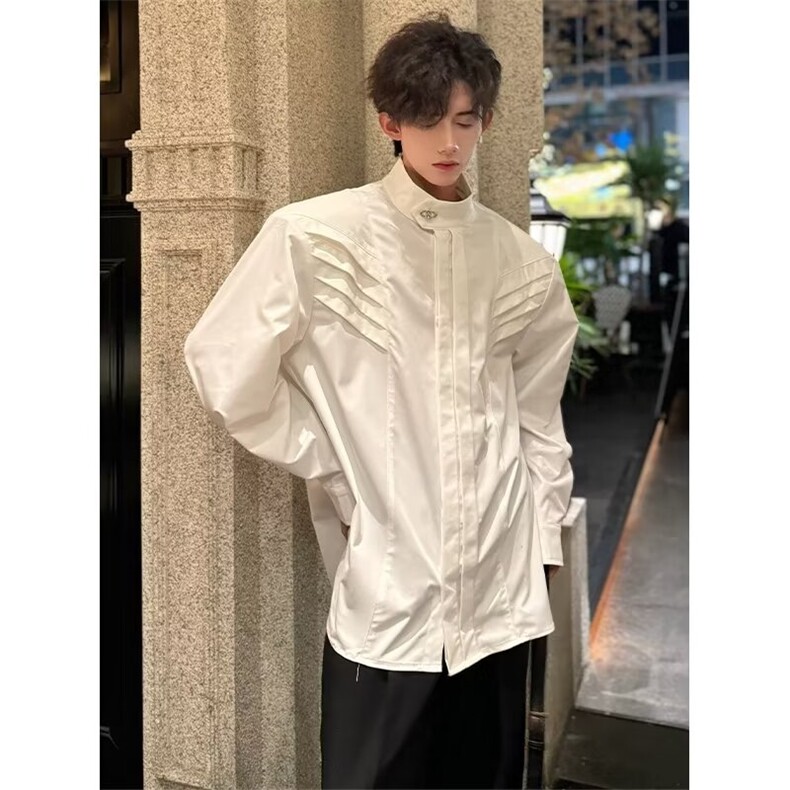 解构垫肩衬衫男长袖设计感小众冷淡风男装高级感衬衣廓形立领外套,男装衬衫,星座1116A（原606A-3）