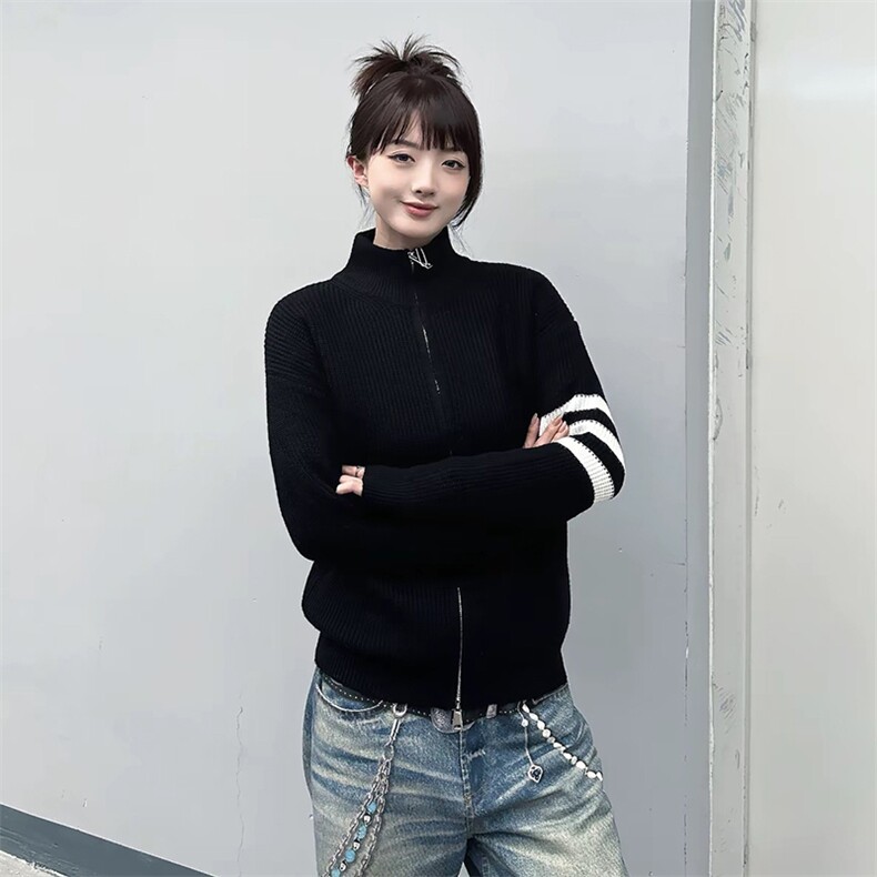 重磅秋冬北极绒开衫毛衣美式复古休闲慵懒风男女立领针织衫外套，男装针织衫/毛衣，电商A486-1