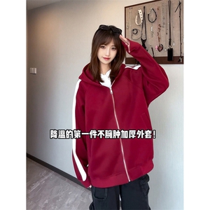 得物二开 开衫拼接加绒卫衣男连帽潮外套A266-WH022-P60加绒70图片