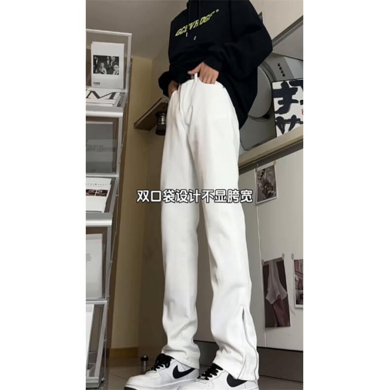 纯白色牛仔裤男款修身cleanfit裤子痞帅炸街微喇长裤KZC1051-P55,男装牛仔裤,星座1007（原301D）