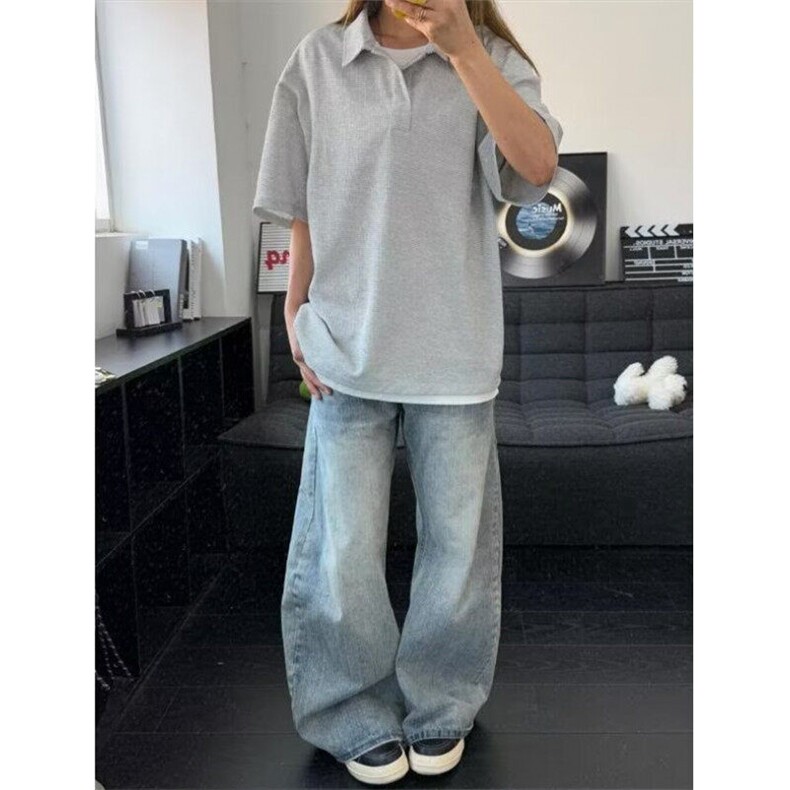 华夫格假两件polo衫短袖男款高级感翻领正肩t恤美式cleanfit半袖,男装T恤,星座1116A（原606A-3）