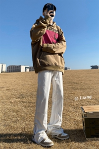 高街牛仔裤黑白色拉链款微喇叭裤715-6-BX08P65（控88）图片