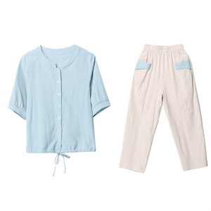2021年夏季舒适修身纯色气质都市韩版简约宽松显瘦两件套装图片