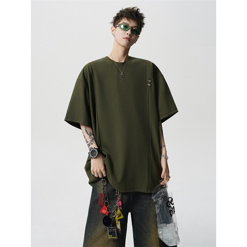 超大码金属标手工设计肌理感短袖T恤8XL-M垂感冰丝半袖DX1220/P38图片