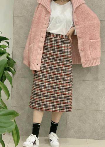 后门开叉松紧格子百搭格子裙，女装，昕叶良品