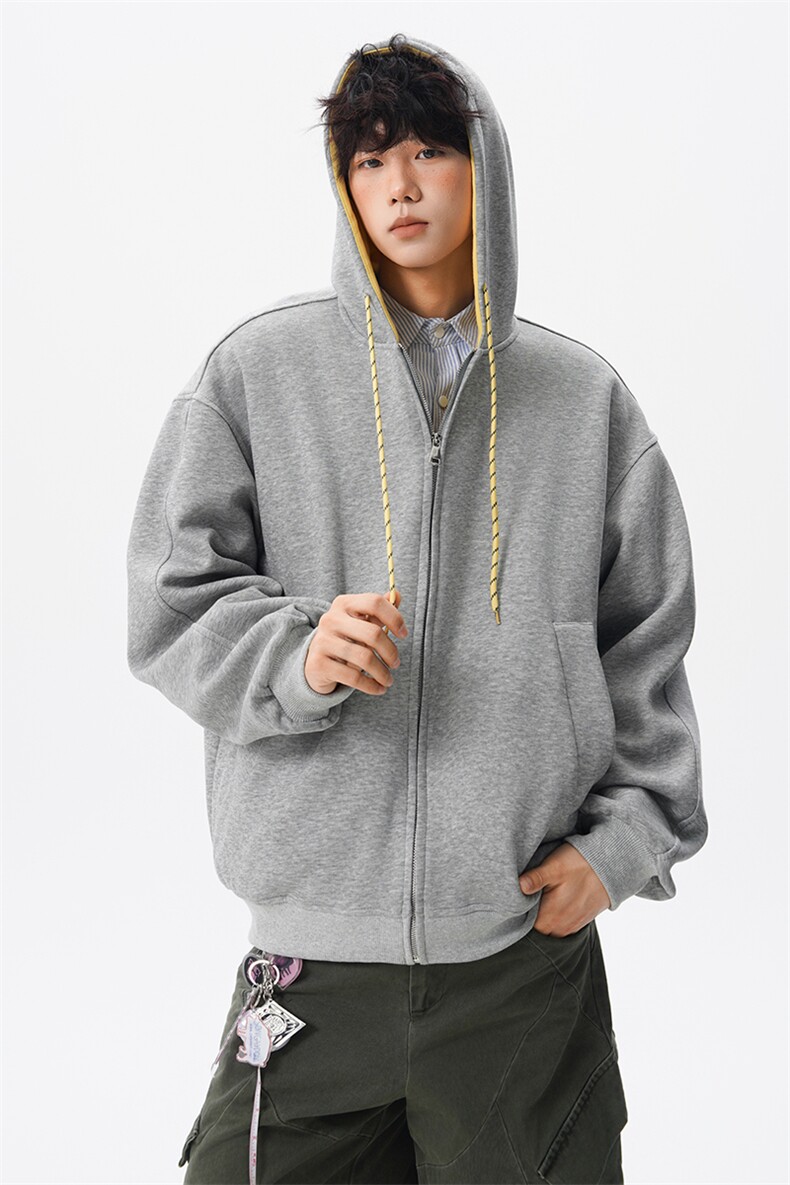 8XL-M秋连帽卫衣男宽松休闲纯色拉链开衫外套拼色帽衫运动WY27P65,女装短外套,电商D206-1