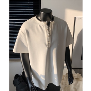 25新品 重磅曼巴棉亨利领设计刺绣短袖T恤衫上衣男 H1087 特P38图片