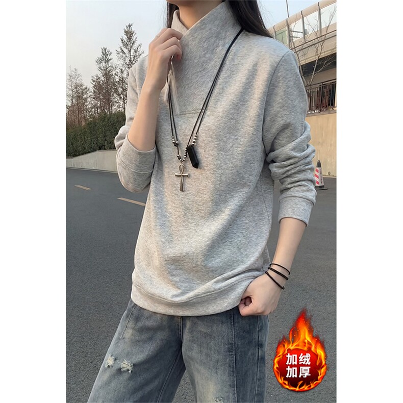 加厚加绒立领斜半拉链卫衣冬季宽松打底衫男女D54167-TP35不,男装T恤,电商A102