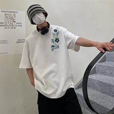 万针全刺绣解构设计260克重磅双纱纯棉高品质美式高街短袖T恤特39，男装T恤，电商A486-1