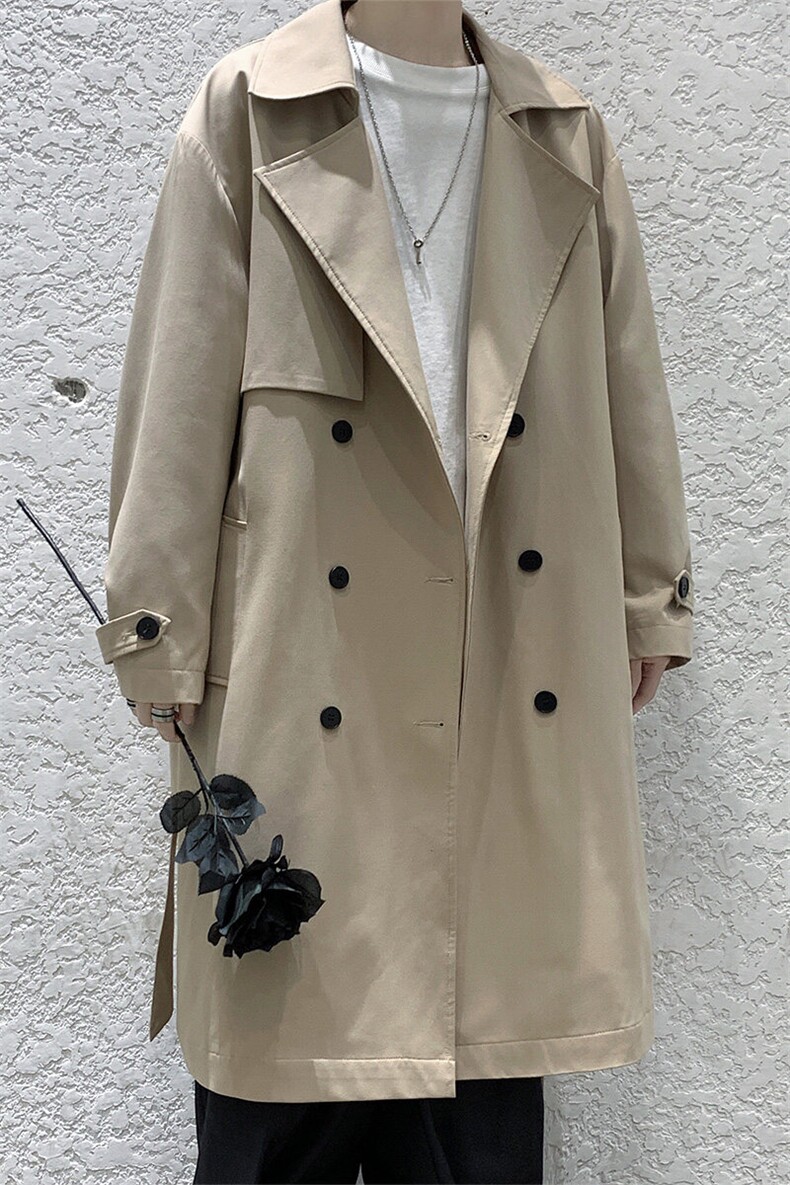 春季2025中长款风衣DF275-TP75控108双排扣青少年韩版宽松外套,男装风衣,电商A102