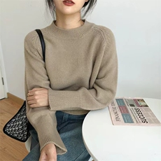时尚百搭宽松圆领羊毛针织衫秋冬必备保暖显瘦上衣，女装针织衫/毛衣，圣旺供货
