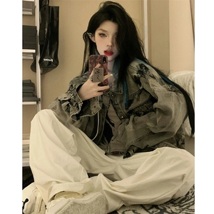 得物二开 扎染牛仔破坏废土风痞帅cleanfit牛仔衣夹克JK1188-P68图片