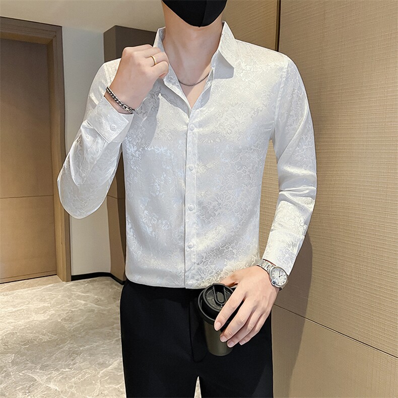 秋社会小伙店主风男士长袖修身花衬衫301A-1/CS509/P55,男装衬衫,星座301A-1