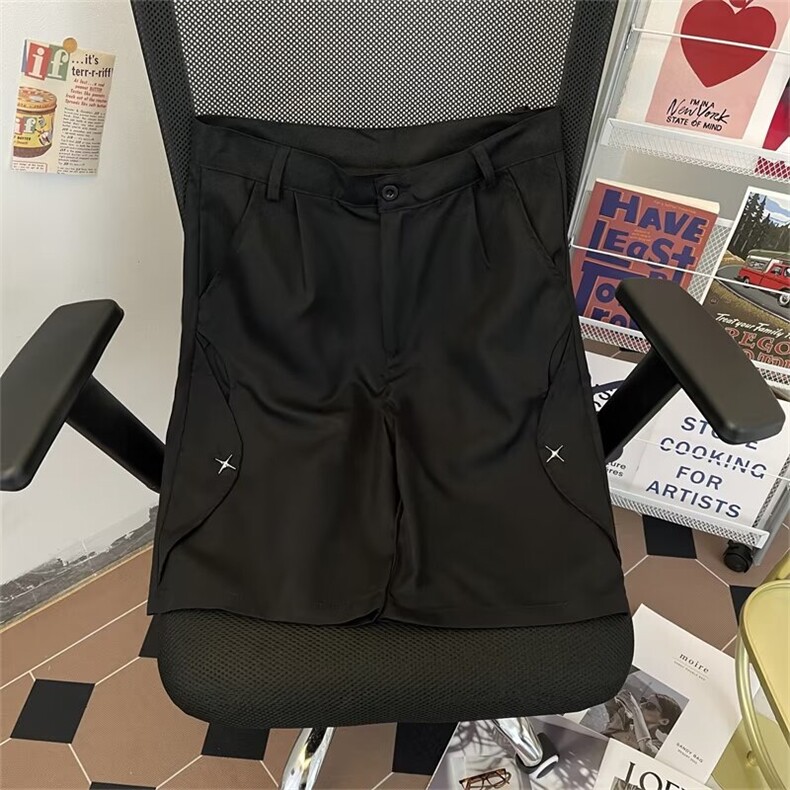 西装短裤男黑色高级感休闲潮牌中裤设计感垂感痞帅五分裤~DK254,男装牛仔裤,星座601-2
