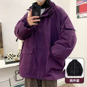 秋冬三合一连帽双层冲锋衣纯色宽松港风情侣棉袄外套MY9318-P115图片