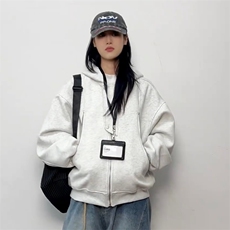 1506-1/MF161/P72男女同款港风宽松简约连帽开衫卫衣美式复古，男装卫衣，星座1506-1