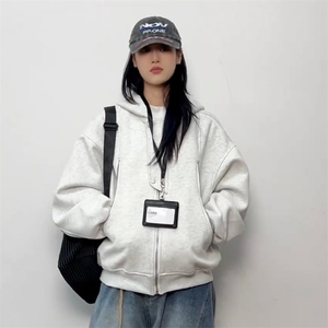 1506-1/MF161/P72男女同款港风宽松简约连帽开衫卫衣美式复古图片