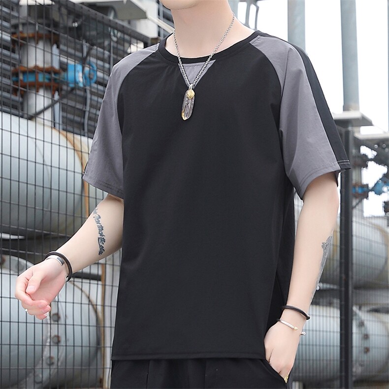 2023青少年夏季冰丝速干拼色圆领短袖百搭休闲T恤T8377P25图片