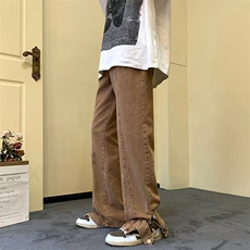 牛仔裤男小众设计拉链开叉微喇裤ins高街vibe潮裤子K4740-P48，男装牛仔裤，星座512-2