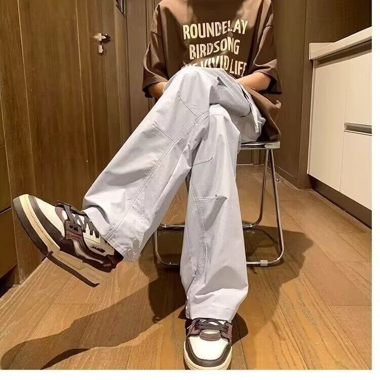 重磅纽扣休闲裤子男潮新款春秋季高级感美式阔腿冲锋裤MKK33P44,男装休闲裤,星座1013-5